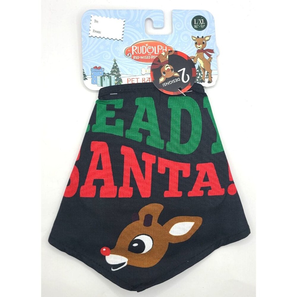 Rudolph The Red-Nosed Reindeer L/XL Pet Bandana Ready Santa Reversible 2 Designs